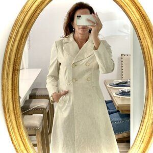 ✨ 2025 Trend Alert! COLE HAAN Cream/Silver Brocade A-Line Lined Coat! ✨